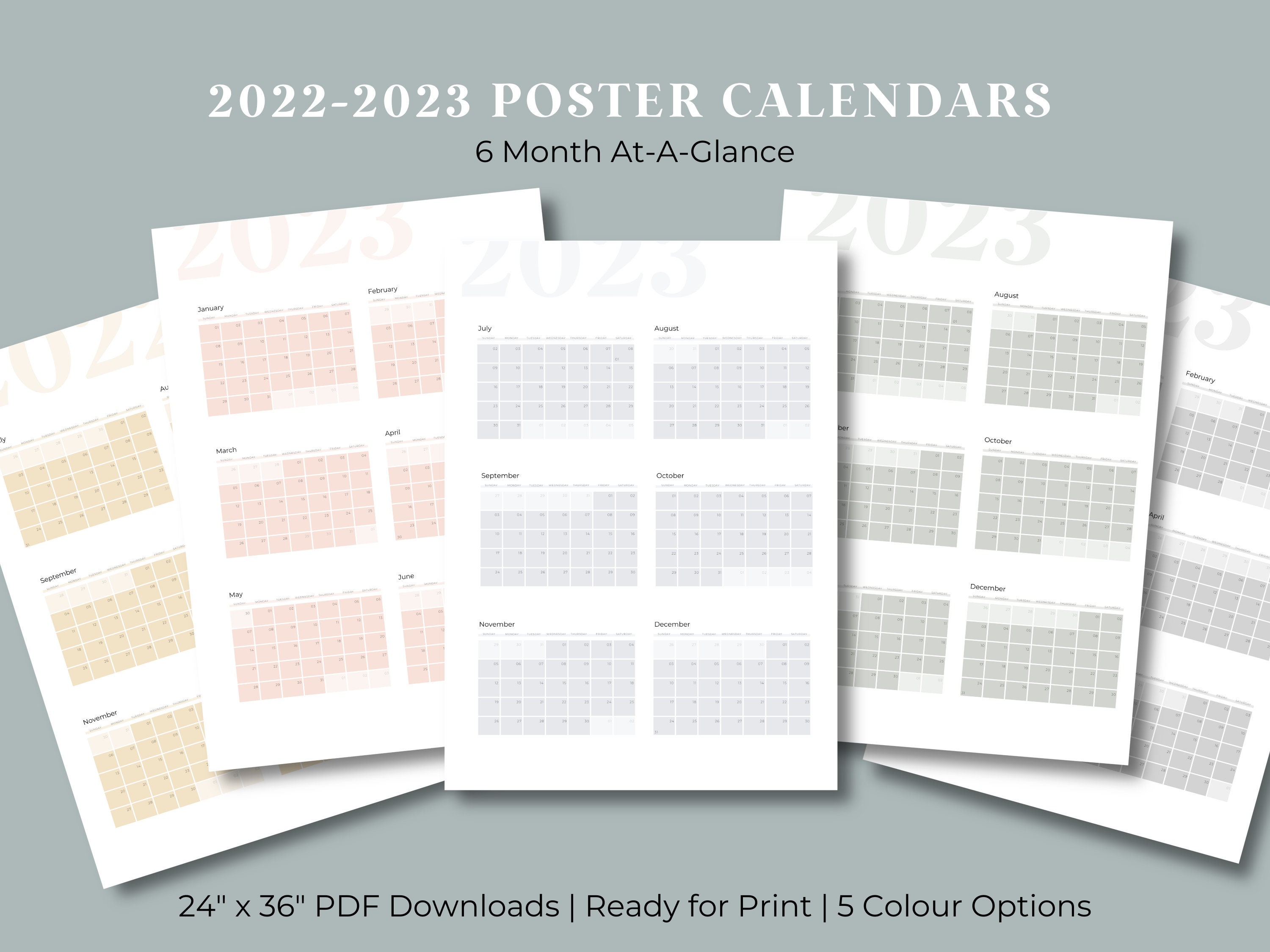 2023 Printable Poster Sized Calendar Bundle 6 Months Etsy