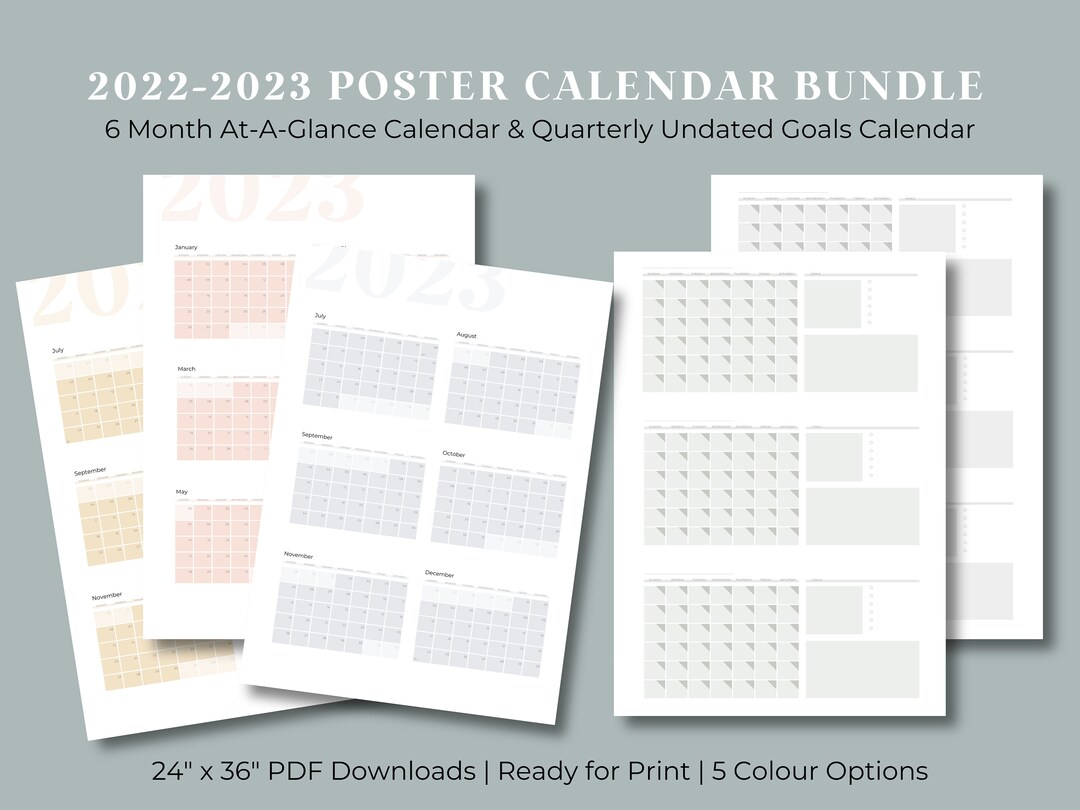 2023 Printable Poster Sized Calendar Bundle 6 Months Etsy