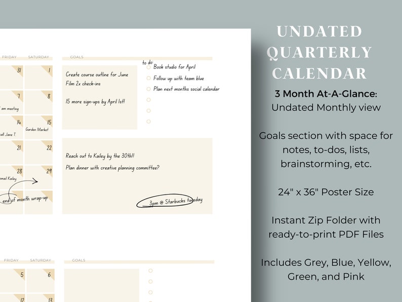 2023 Printable Poster Sized Calendar Bundle 6 Months Etsy