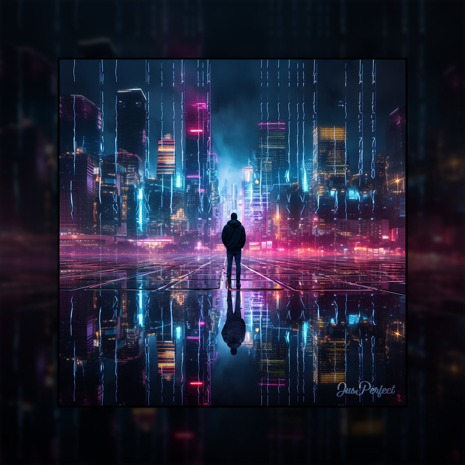 Retro City Digital Art Futuristic Art Cyber Neon Art Abstract Art ...