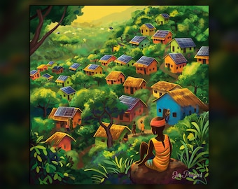 Cultural Village Digital Art | African Art | Nature Art | Community Art | Vibrant Art | Instant Download for Digital & Physical Use