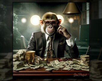 Boss Monkey Digital Art | Monkey Art | Animal Digital Art | Vintage Art | Instant Download for Digital & Physical Use