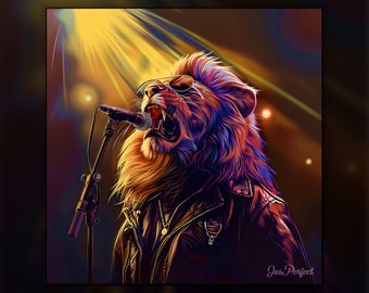 Singing Lion Digital Art | Music Art | Animal Digital Art | Band Art | Rocker Art | Instant Download for Digital & Physical Use