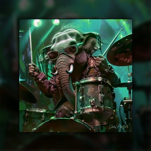 Drummer Elephant Digital Art | Music Art | Animal Digital Art | Band Art | Rocker Art | Instant Download for Digital & Physical Use