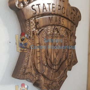 3D V CARVED - Personalized Massachusetts State Police Trooper Badge V Carved Wood Sign