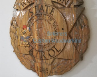 Personalized Washington State Patrol Badge – V Carved Wood Sign