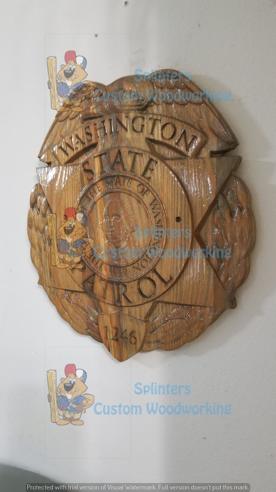 Washington State Patrol Police Officer Badge 3D V CARVED Personalized  Police Badge V Carved Wood Sign 