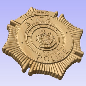 New design!! - custom maine state police trooper badge  - personalized badge 3d v carved wood sign