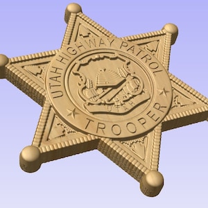 Personalized utah highway patrol trooper badge v carved wood sign
