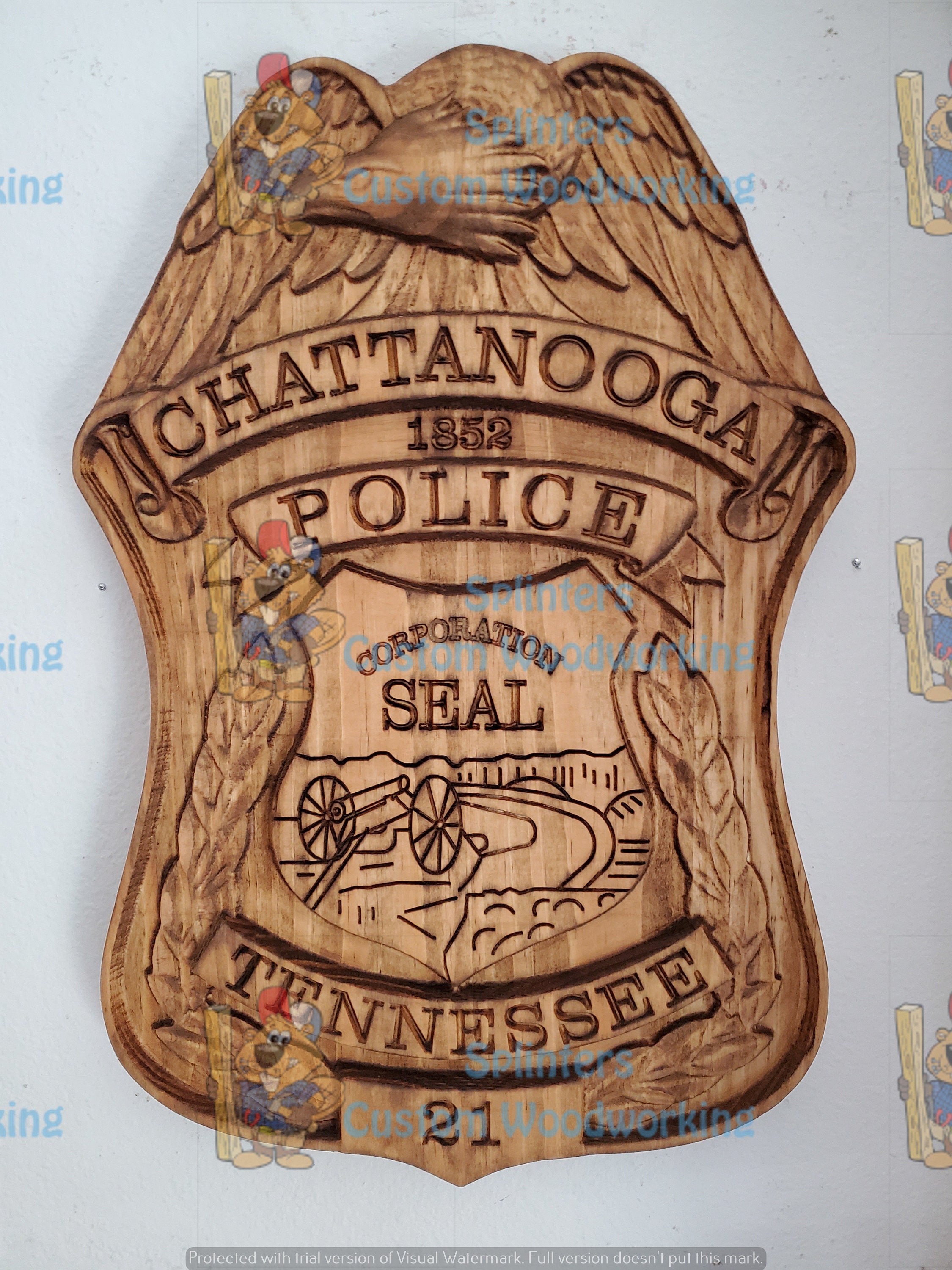 Chattanooga Tennessee Police Officer Badge 3D V CARVED Personalized
