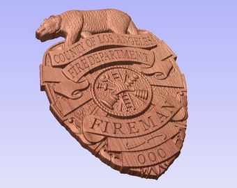 Personalized Los Angeles County Fire Dept Badge V Carved Wood Sign