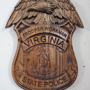 Virginia State Trooper Badge - 3D V CARVED - Personalized Police Badge V Carved Wood Sign