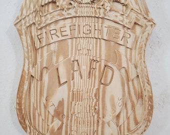 Personalized LAFD Firefighter Badge - 3D Carved Wooden Sign
