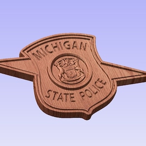 Michigan state police logo -  v carved wood sign