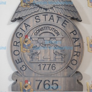 3D V CARVED - Personalized Georgia State Patrol Trooper Police Badge V Carved Wood Sign