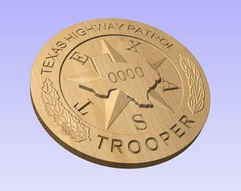 Personalized Texas Highway Patrol Badge - V Carved Wood Sign