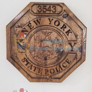 Custom Personalized New York State Police Badge  - Personalized Badge 3D V Carved Wood Sign #nyspolice