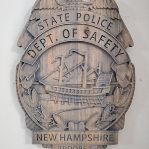 3D V CARVED - Personalized New Hampshire State Trooper Police Badge V Carved Wood Sign