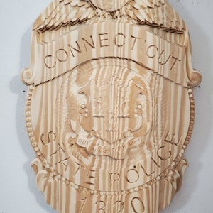 3D V CARVED - Personalized Connecticut State Police Trooper Badge V Carved Wood Sign