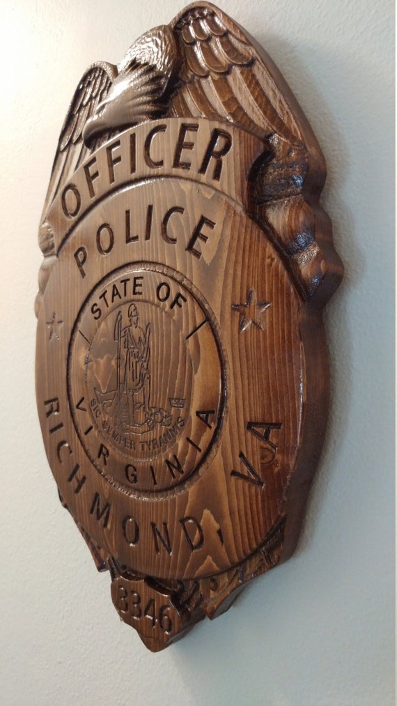 Richmond Police Officer Badge 3d V Carved Personalized Police Badge V  Carved Wood Sign 