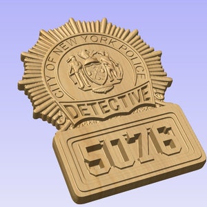 Custom NYPD Detective Badge 3D V Carved Wood Sign