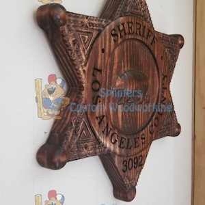 Personalized Los Angeles Sheriff Badge 3D V Carved Wood Sign