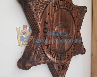 Personalized Los Angeles Sheriff Badge: 3D Carved Wood Sign