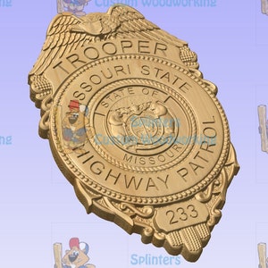 New improved design!! - custom missouri highway patrol trooper police badge  - personalized badge 3d v carved wood sign
