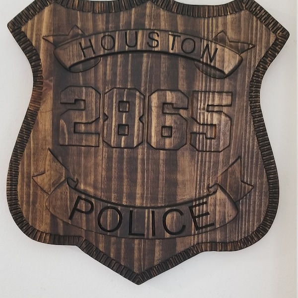 Custom Personalized Houston Police Badge  - Personalized Badge 3D V Carved Wood Sign