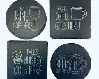 Slate Coaster, Personalised Your Drink Here, Tea Coffee Gin Beer Wine Whisky Laser Engraved Gift, Wedding, Birthday, Anniversary, Christmas