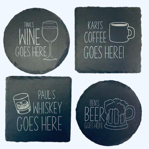 Slate Coaster, Personalised Your Drink Here, Tea Coffee Gin Beer Wine Whisky Laser Engraved Gift, Wedding, Birthday, Anniversary, Christmas