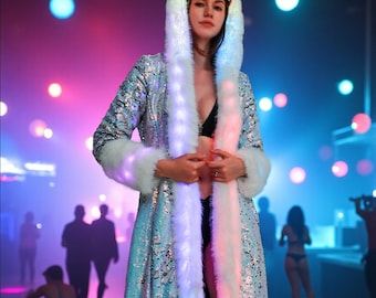 Abrigo de piel sintética unisex con luces LED - Chaqueta para festivales rave