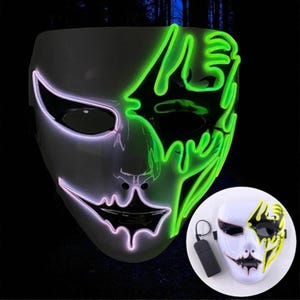 LED Luminous Purge Mask – Glowing Shuffle Dance Masquerade Mask for Cosplay, night parties, Halloween, Rave & Haunted House Horror Props