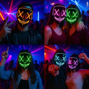 LED Luminous Purge Mask – Glowing Shuffle Dance Masquerade Mask for Cosplay, night parties, Halloween, Rave & Haunted House Horror Props