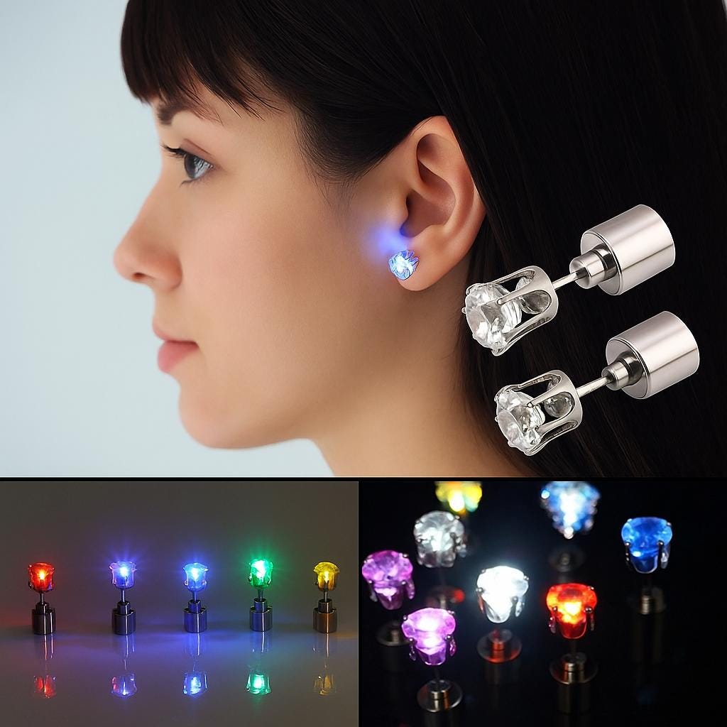 Led Ear Rings LED Light-up Stud Earrings: Rave Party Crystal Jewelry (2pcs) - Etsy