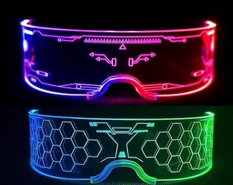 Gafas futuristas con visera LED para fiestas: 7 colores, 4 modos