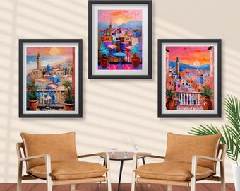 3pk Mediterranean Summer - Wall Art- Art Set - Wall Decor -  Sunset - Painting - Aesthetic