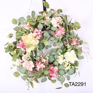 24 inch Spring Wreath, Green Leave, Spring Flowers, Front Door Wreath