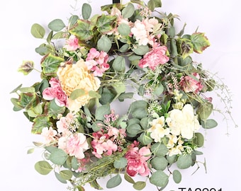 Spring Wreath, Green Leave, Spring Flowers, Front Door Wreath