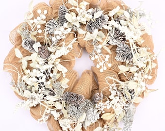 Corona de invierno, corona de acción de gracias, corona de Navidad, corona de bayas, piña