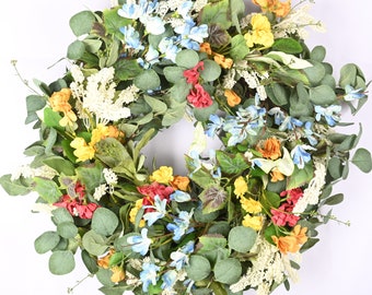 Spring Wreath, Green Leave, Spring Flowers, Front Door Wreath