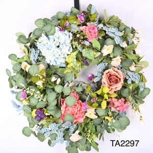 26 inch Spring Wreath, Green Leave, Spring Flowers, Front Door Wreath