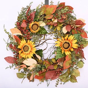 Fall Wreath, Front Door Wreath, Wreath for Fall, Autumn Wreath, Thanksgiving Wreath, Autumn Door Wreath, Sunflower, Berry Wreath