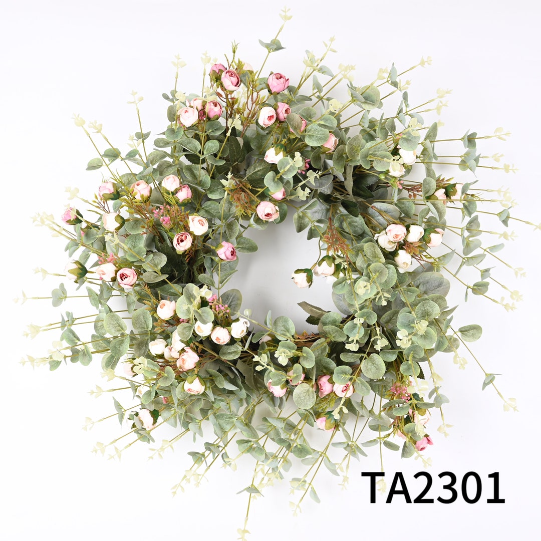 26 Inch Spring Wreath, Green Leave, Roses, Front Door Wreath - Etsy