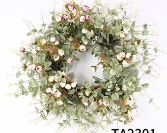 Couronne de printemps, Congé vert, Roses, Couronne de porte d'entrée