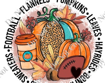 Flannels pumpkins leaves football Fall PNG Digital Download