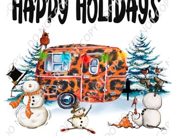 Happy Holidays snowmen PNG Digital download