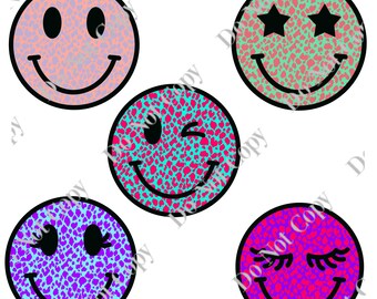 Cinco caras sonrientes PNG descarga digital