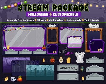 Halloween Stream Package | Twitch Overlay | Stream Setup | Twitch Panels | Scary Kawaii Ghost Graveyard  | Cute | Graveyard | Gothic