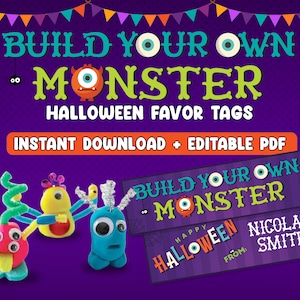Printable Halloween build Your Own Monster Favor Bag Toppers, Halloween ...